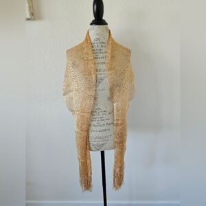 Gold Knit Fringed Neck Scarf Wrap